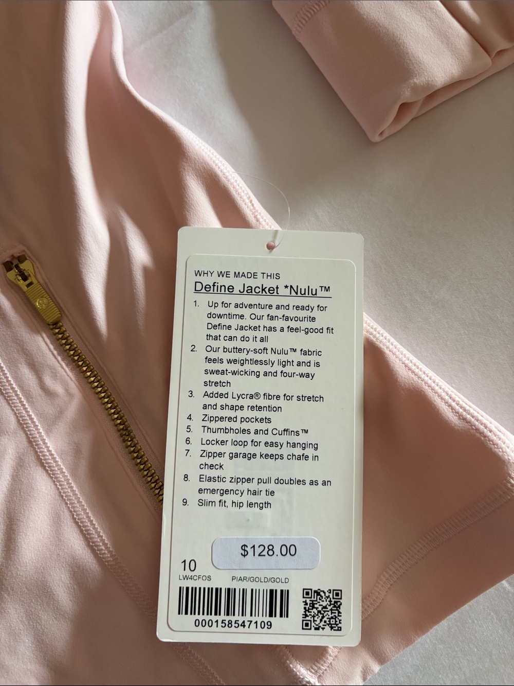 lululemon athletica Define Jacket Nulu in Light Pink with Gold Zipper